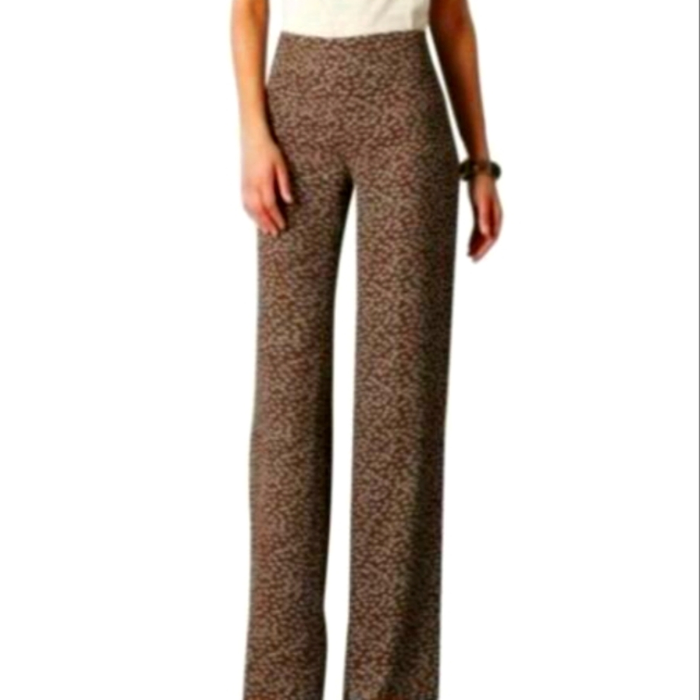 Loft Brown Seashell Print Wide Leg Satin Pant